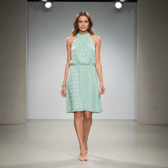 White House Black Market Halter Neck Dress Women's Sz 14 Green Sleeveless Lined - Picture 3 of 16